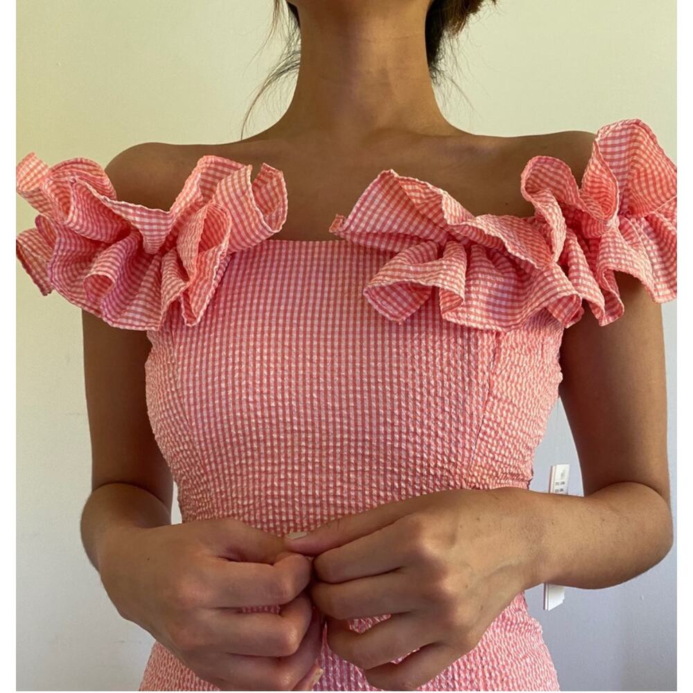 Pink seer sucker ruffled sleeves spring dress Julia Jordan Size 12 EUC